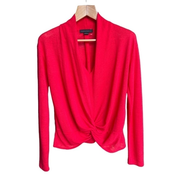 Sanctuary Sweaters - Sanctuary Women’s Cherry Red Gathered Knot Soft Knit Plunge Neck Sweater, Small